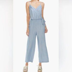 Vince Camuto Wide Leg Chambray Wrap Front Tie Bow Jumpsuit Lyocell Size Small S